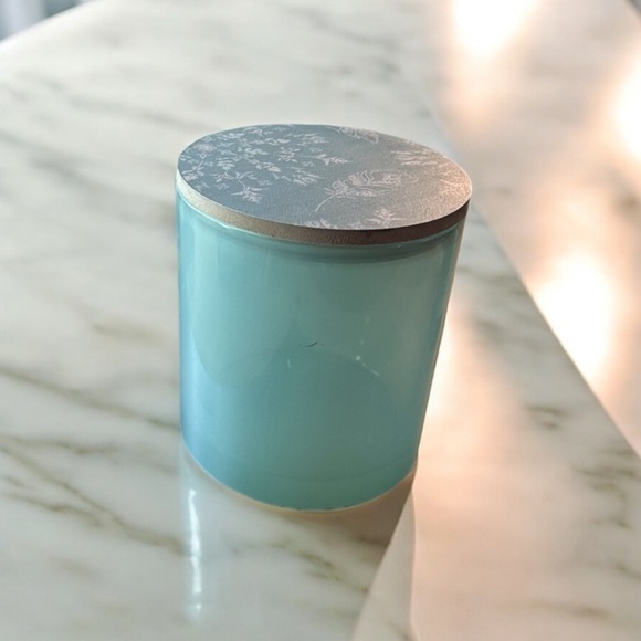Translucent Teal Glass Decorative Jar With removable Wooden Lid Designed - Picture 12 of 13